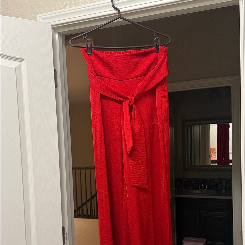 Express Red Satin Trouser Pants Super High Rise